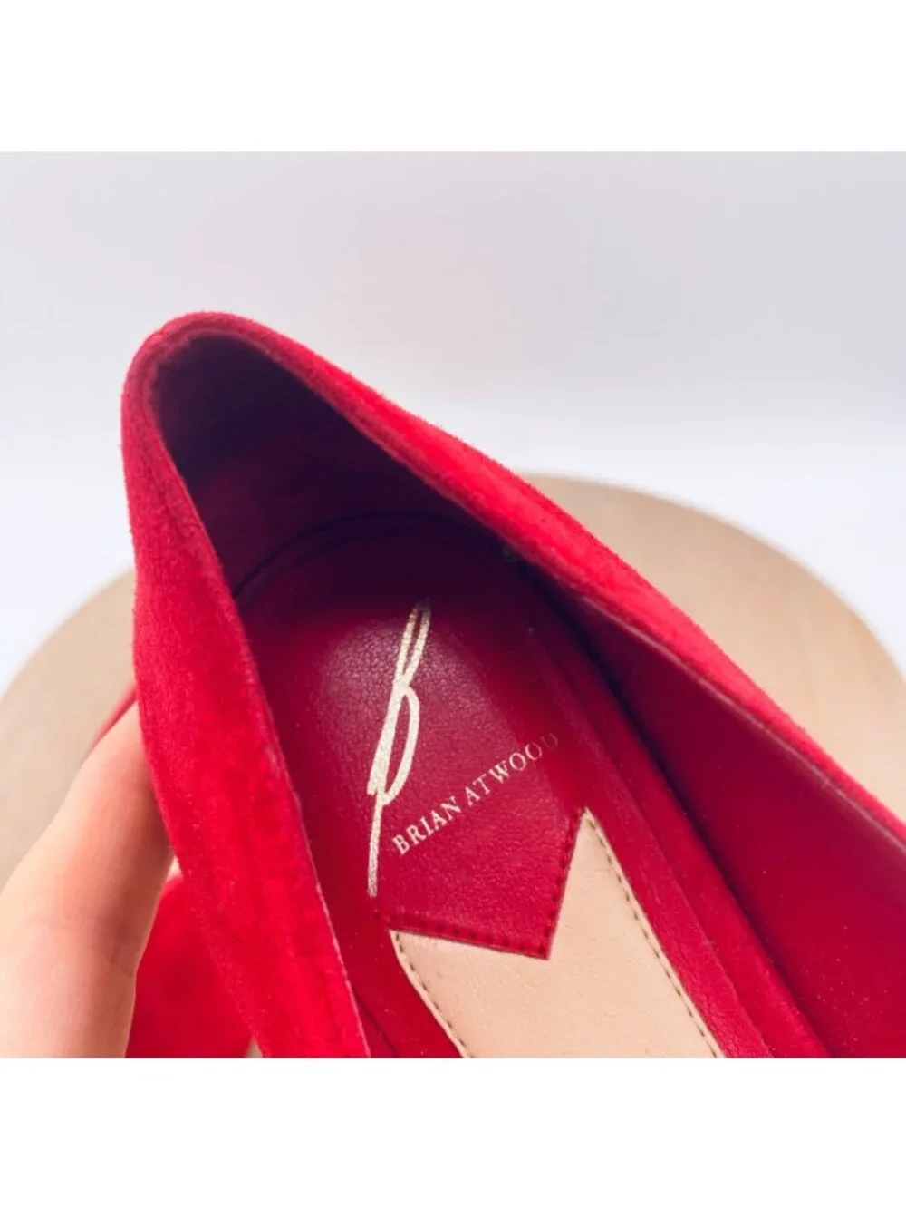Brian Atwood Shoes Womens 7.5 Red Suede Cap Toe Ballet Flats Italy